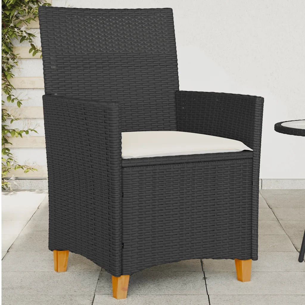 Sedie Giardino con Cuscini 2 pz | Sedie da Esterno Nere Polyrattan e Legno Massello