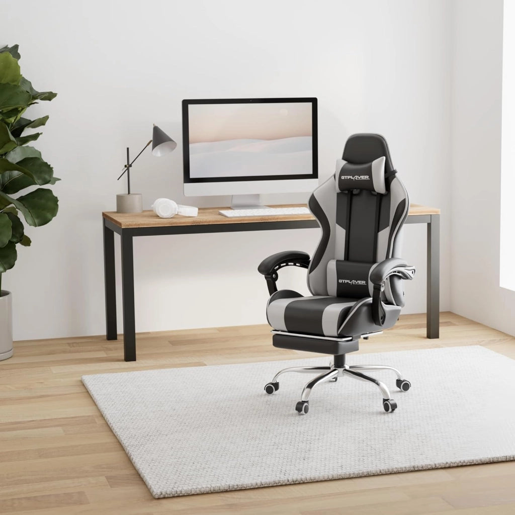 Sedia da gaming massaggiante ergonomica per computer, con poggiapiedi e supporto lombare, regolabile in altezza, sedile girevole a 360° e poggiatesta, per ufficio, colore bianco