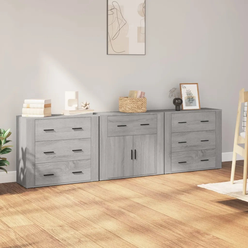 Credenze 3 pz | Madia | Buffet da pranzo | Armadio da pranzo Grigio Sonoma in Legno Multistrato