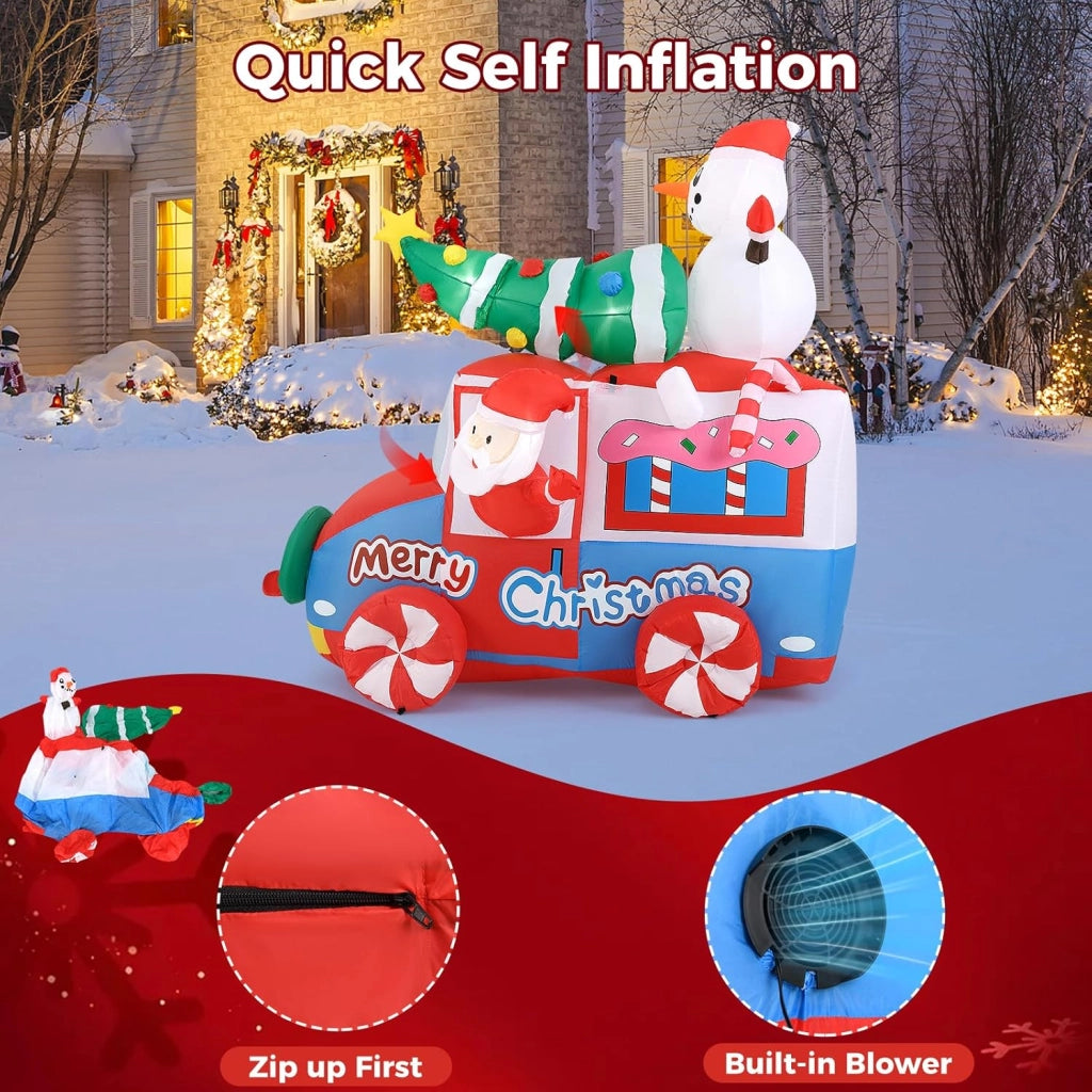 Decorazioni Natalizie, Babbo Natale Gonfiabile in Auto 177 CM, con Pupazzo di Neve, Albero di Natale, Luce LED Incorporata, Addobbi Natalizi per Esterno Interno per Casa, Giardino, Cortile