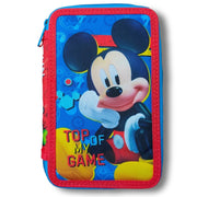 Trade Shop - Astuccio Portapastelli Scuola 3 Zip Topolino Accessoriato Pastelli Pennarelli Mm -