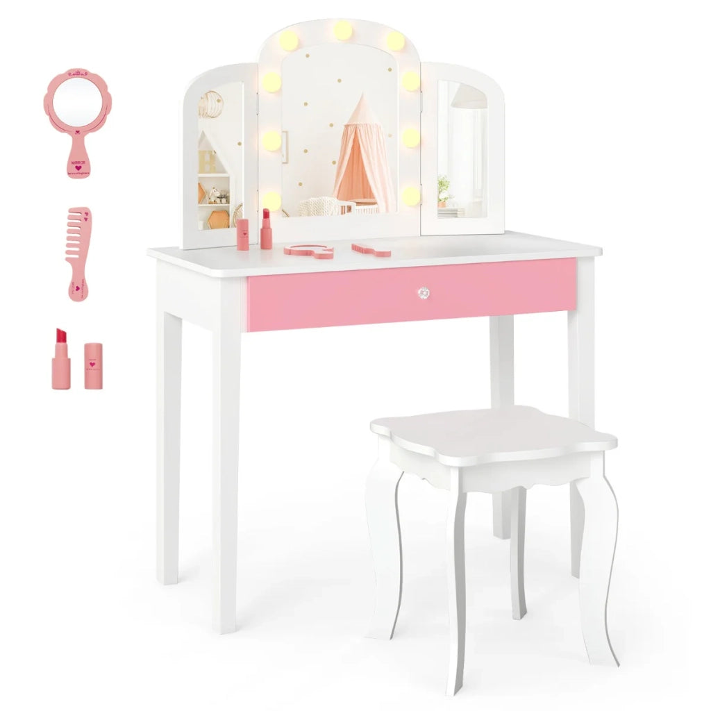 Set da toeletta per bambini 70 x 34 x 95,5 cm design 2 in 1 con illuminazione a LED atmosfera accogliente MDF bianco 20_0017462