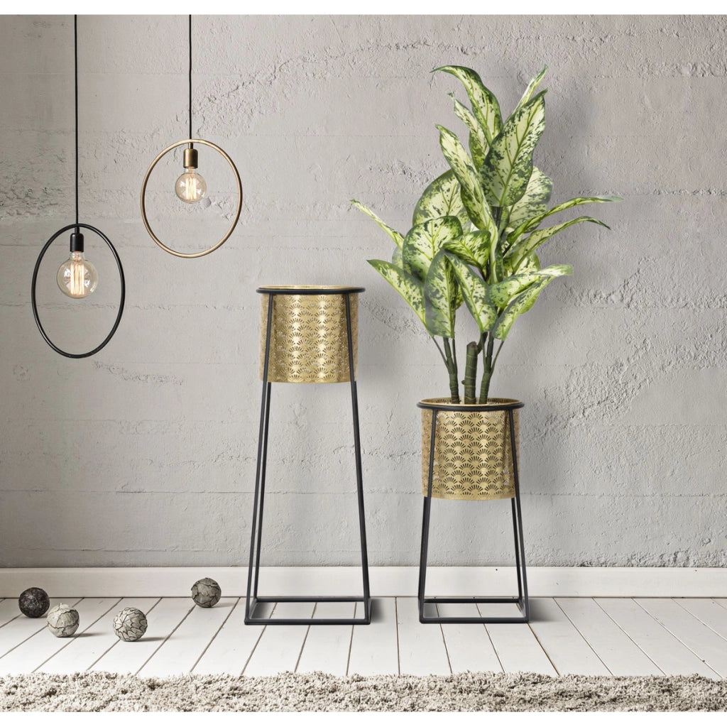 Set di 2 Vasi per Piante VKH392, Oro, Metallo, 26x26x70 cm