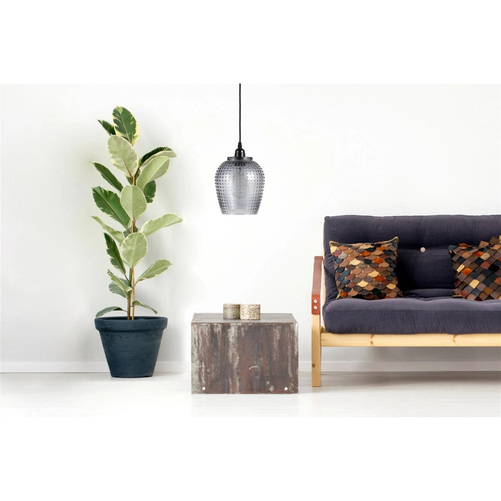 Lampada a sospensione Riva in vetro blu effetto rilievo