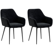 Set 2 Sedie per Sala da Pranzo Moderne con Braccioli, Seduta Imbottita e Gambe in Acciaio, 54x57x80cm, Nero