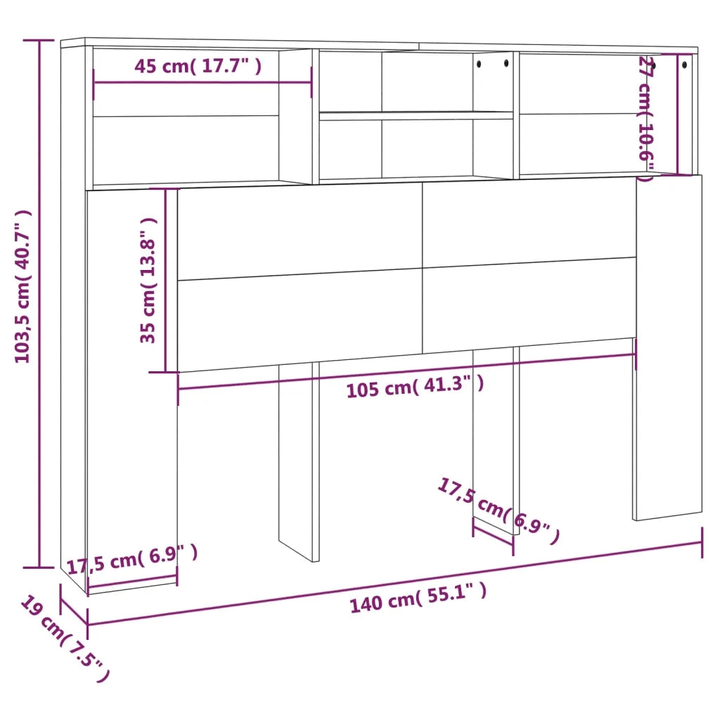 Mobiletto con testiera bianco 140x19x103,5 cm 811862