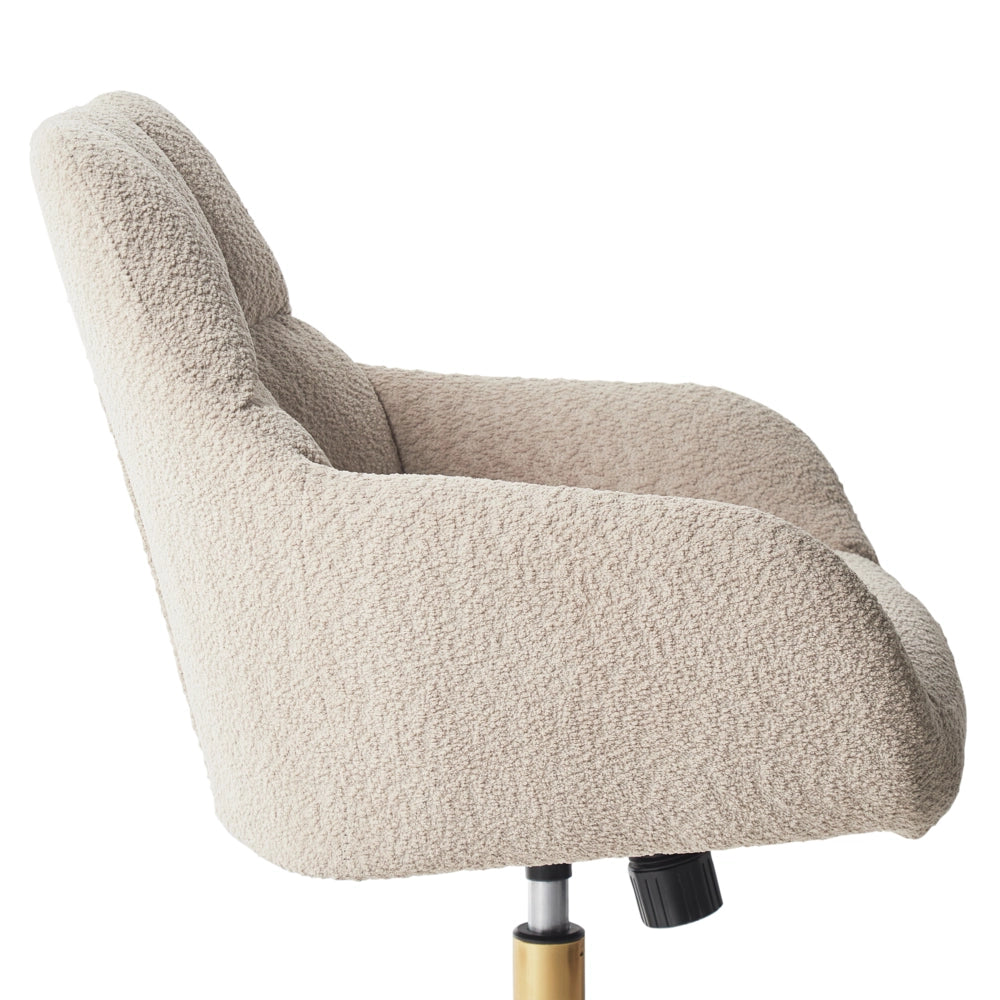 Sedia da ufficio Beige Teddy Poliestere Tessuto Nero Struttura metallica Imbottita Girevole Funzione Regolabile Mobili da Ufficio