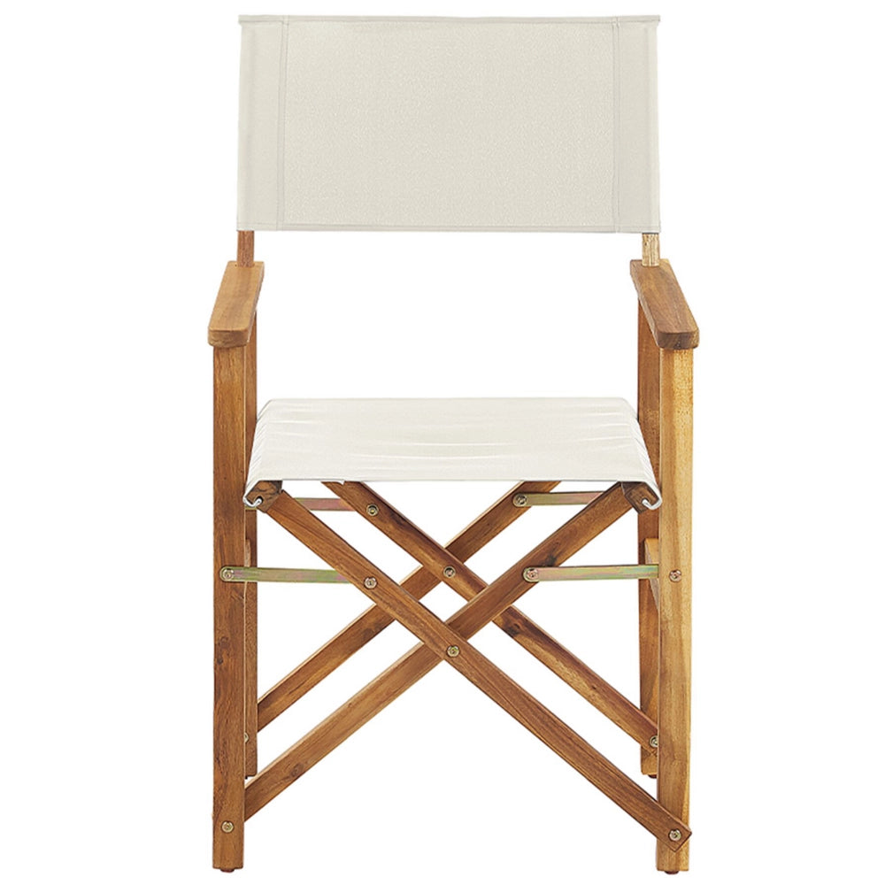 Set di 2 Sedie da Regista in Legno Chiaro di Acacia e Bianco Sporco Pieghevoli