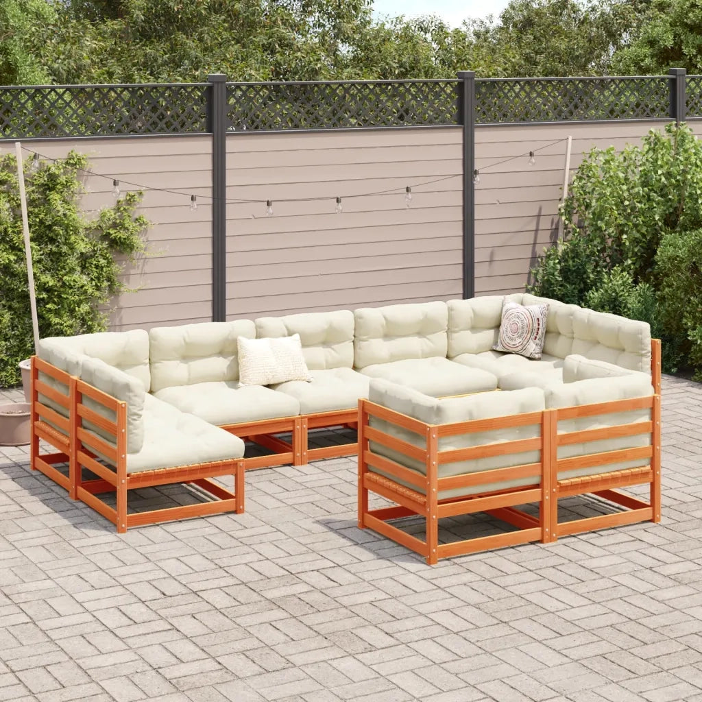 Set Divani Giardino 9 pz con Cuscini Marrone Cera Massello Pino 3299630