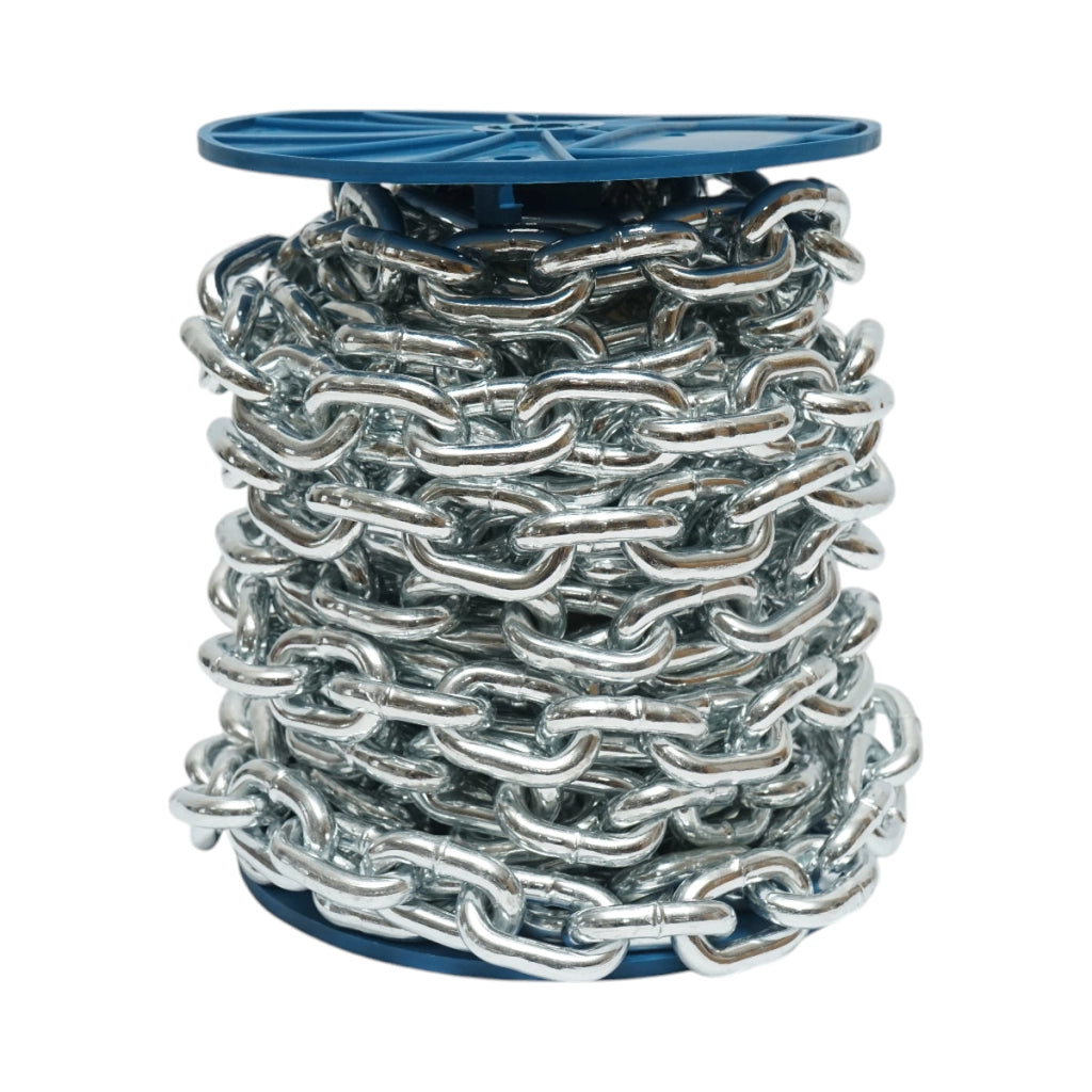Catena elettrozincata 10x28,5x33,5mm DIN766 10m/rotolo tamburo di plastica