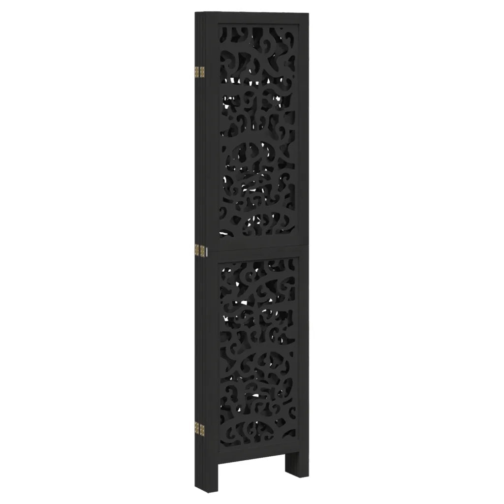 Divisorio Ambienti 5 Pannelli Nero Legno Massello di Paulownia 358757