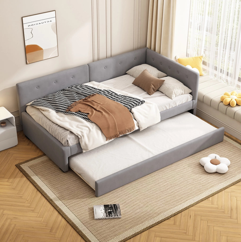 Letto singolo 90x200 cm con letto estraibile; velluto grigio