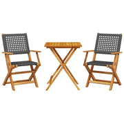 Set da Bistrot 3 pz | Set Salotto da Giardino Nero in Polyrattan e Legno Massello