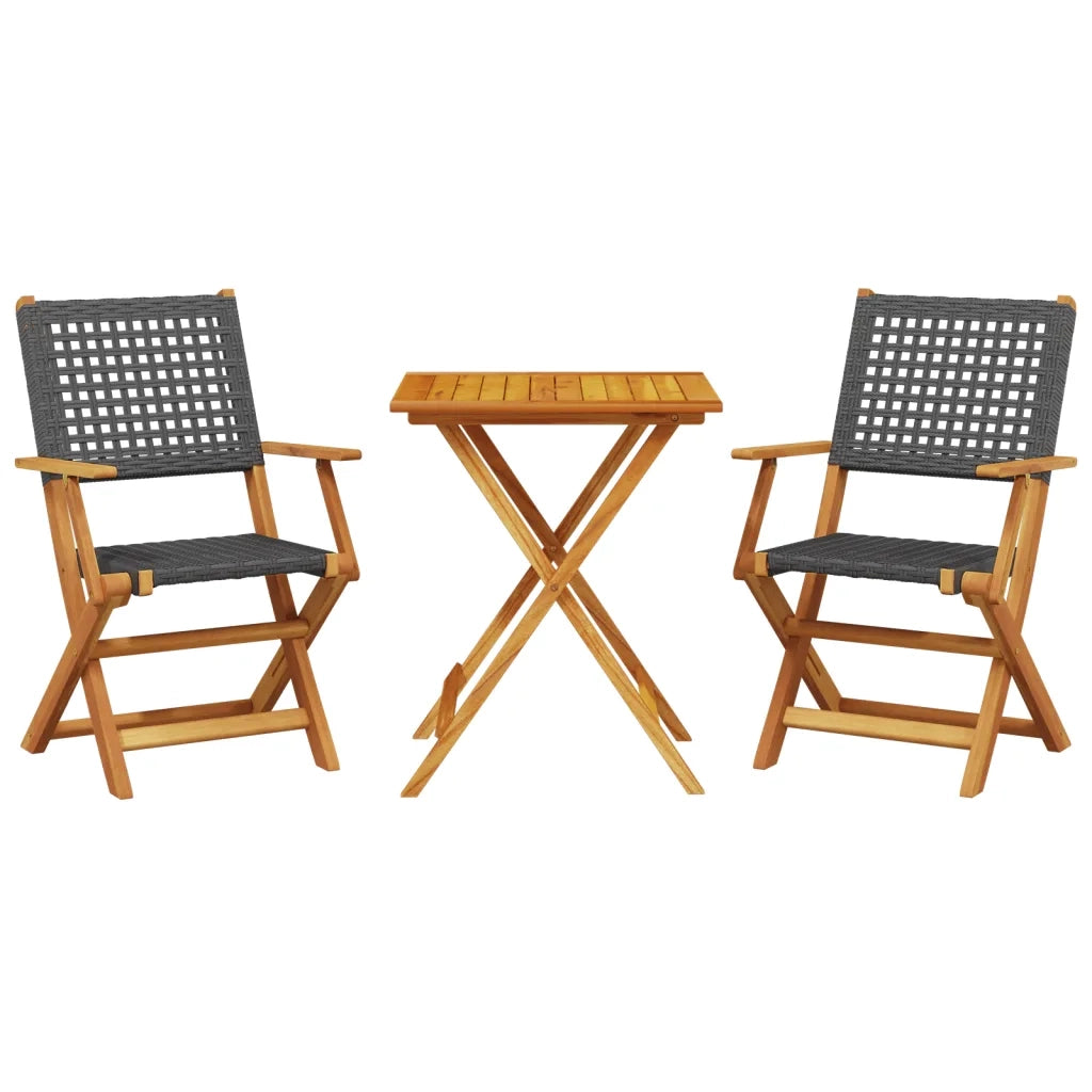 Set da Bistrot 3 pz | Set Salotto da Giardino Nero in Polyrattan e Legno Massello