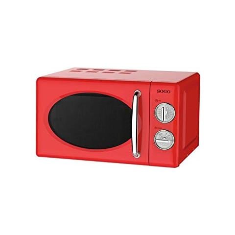 SOGO Forno a Microonde Retrò 20L 700W Rosso - Senza Grill, 5 Livelli di Potenza, Timer 30 Min, Funzione Scongelamento, Piatto Girevole 245mm