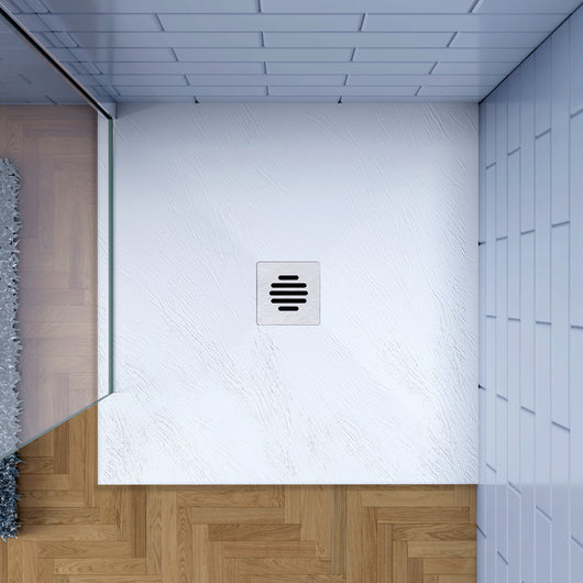 Piatto Doccia Bianco 90x90cm in Pietra Artificiale e Mesina Mista Effetto Ardesia Ruvido Piletta e Tubo inclusi Spessore di 3 cm