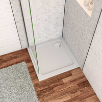 Piatto Doccia 90x90cm Bianco Spessore di 3 cm in Pietra Artificiale e Resina Minerale Mista Piletta Extra Piatta Sottile e Tubo inclusi