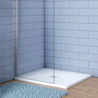 Piatto Doccia Bianco 80x80cm di Spessore da 3 cm in Pietra Artificiale e Mesina Mista Effetto Ardesia Ruvido Piletta e Tubo inclusi