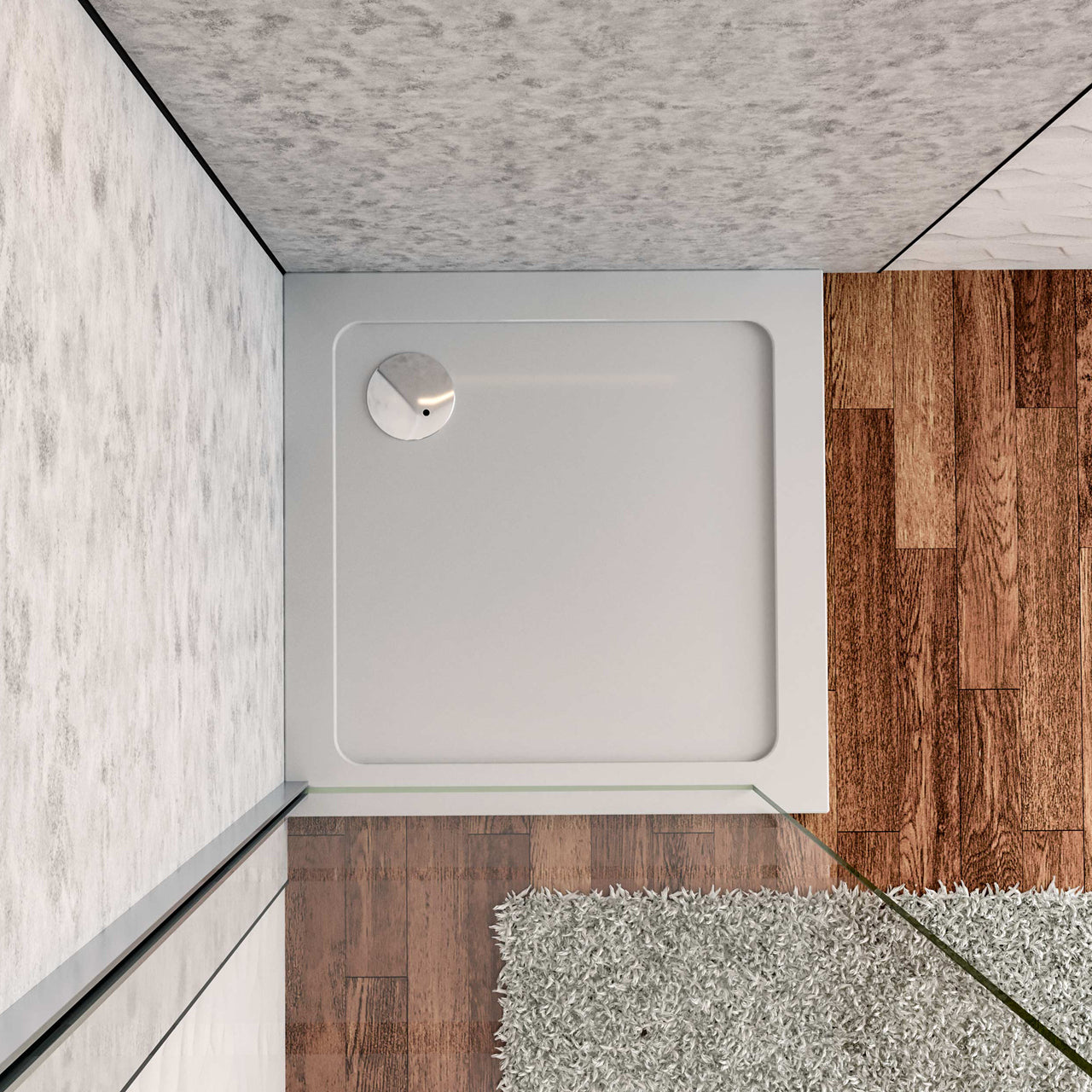 Piatto Doccia 90x90cm Bianco Spessore di 3 cm in Pietra Artificiale e Resina Minerale Mista Piletta Extra Piatta Sottile e Tubo inclusi