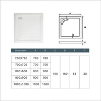 Piatto Doccia 90x90cm Bianco Spessore di 3 cm in Pietra Artificiale e Resina Minerale Mista Piletta Extra Piatta Sottile e Tubo inclusi