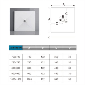 Piatto Doccia Bianco 76x76cm in Pietra Artificiale e Mesina Mista Effetto Ardesia Ruvido Piletta e Tubo inclusi Spessore di 3 cm