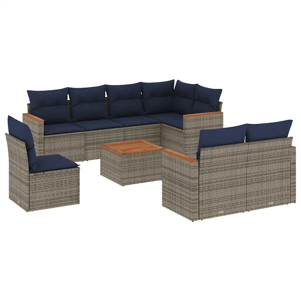 Set Divani da Giardino 9 pz con Cuscini Grigio in Polyrattan 3226173