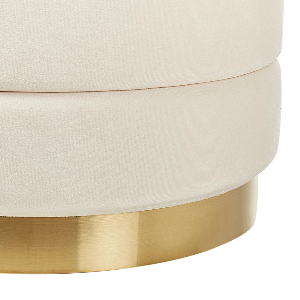 Set di 2 pouf contenitori con rivestimento in velluto di poliestere beige chiaro rivestimento in acciaio inossidabile dorato design moderno