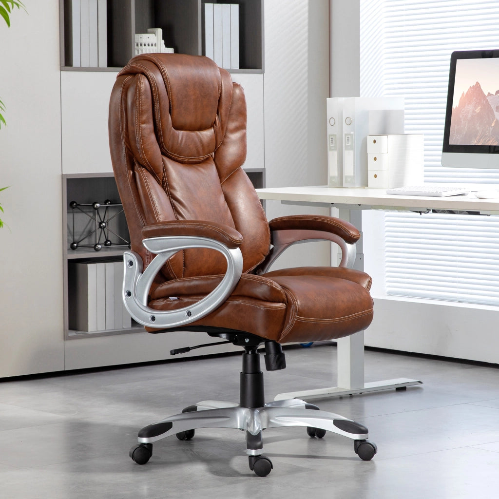 Sedia da ufficio con rotelle e basculante ¨C Zephmum ¨C Marrone 66x75.5x115.5-124.5 cm