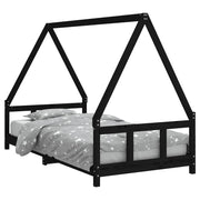 Giroletto per Bambini | Letto Infantile | Lettino Nero 90x190 cm in Legno Massello di Pino