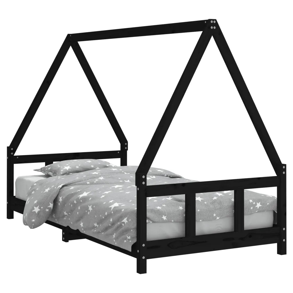 Giroletto per Bambini | Letto Infantile | Lettino Nero 90x190 cm in Legno Massello di Pino