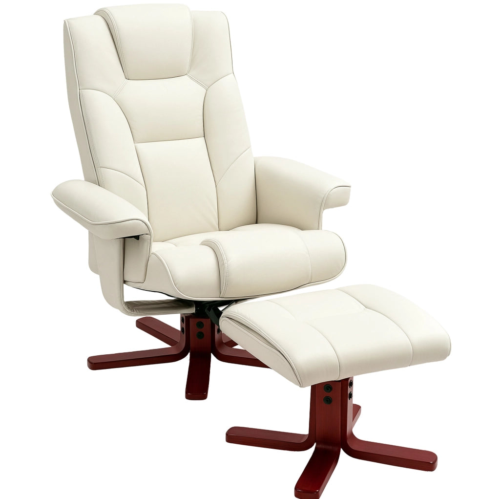 Poltrona relax reclinabile con poggiapiedi, crema