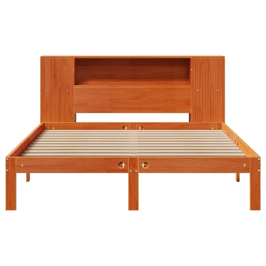 Letto Libreria senza Materasso Marrone Cera 140x200 cm in Pino