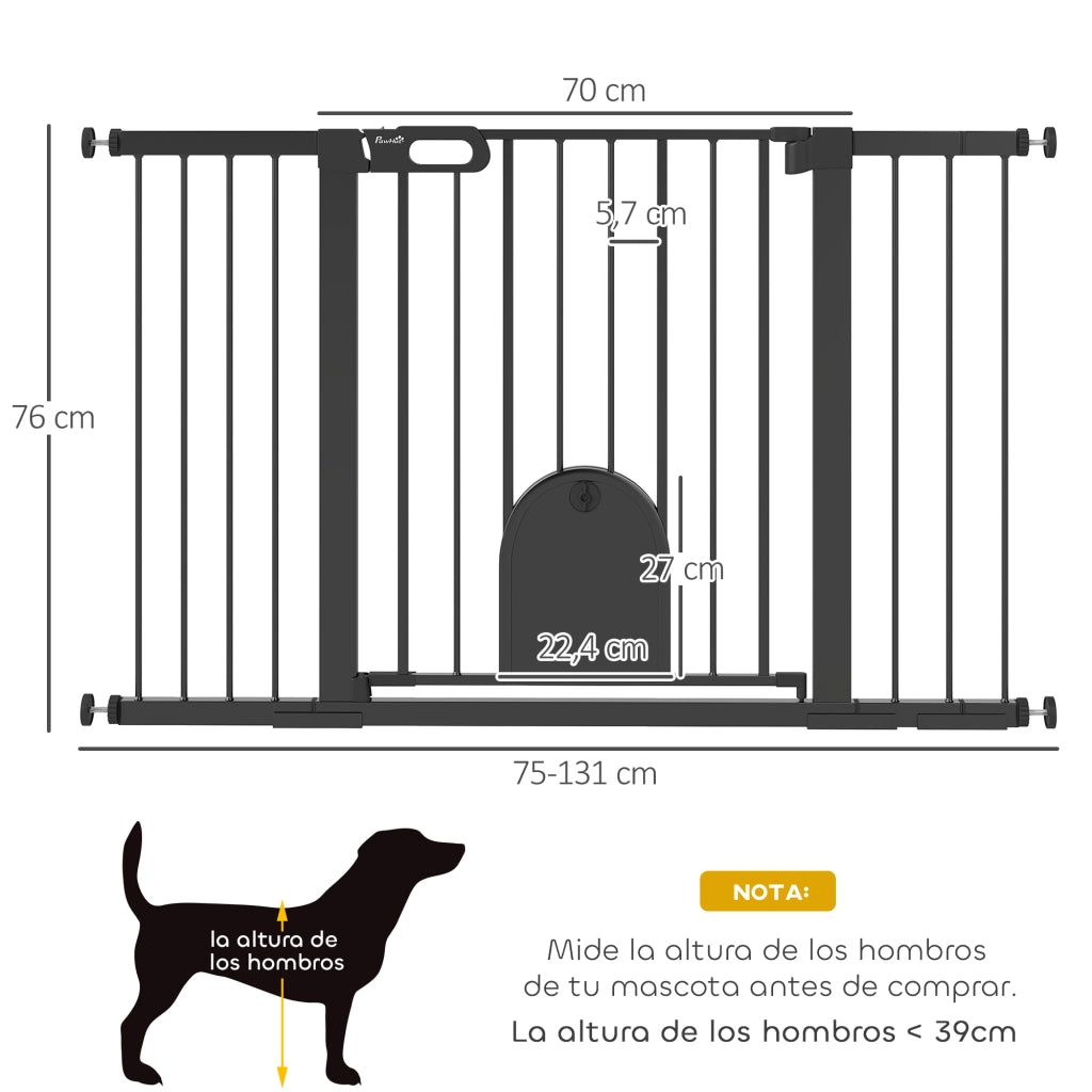 Barriera di Sicurezza per Cani con Porta ¨C Zephmum ¨C Nero 75-131 cm