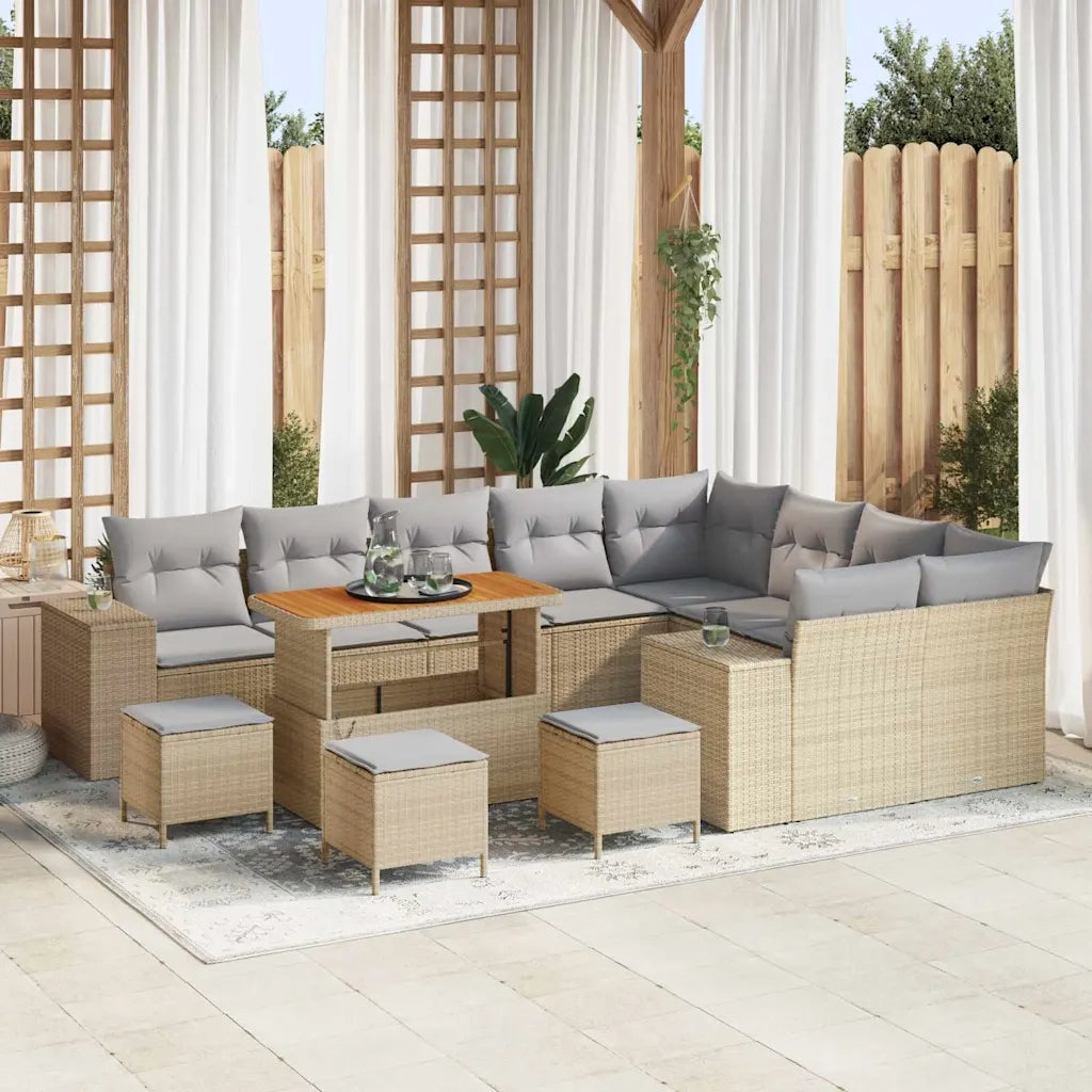Set Divano da Giardino con cuscino 13 pcs Beige e Grigio Chiaro