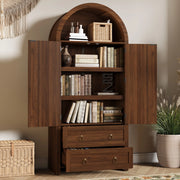 Credenza 80x40x180 cm con ripiani aperti e doppio cassetto in MDF noce