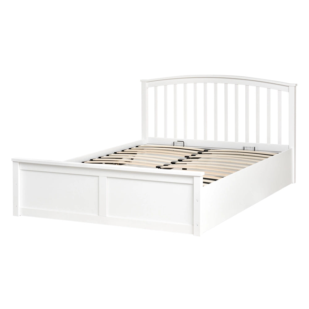 Letto matrimoniale in legno di pino con contenitore bianco con rete sollevabile 140 x 200 cm