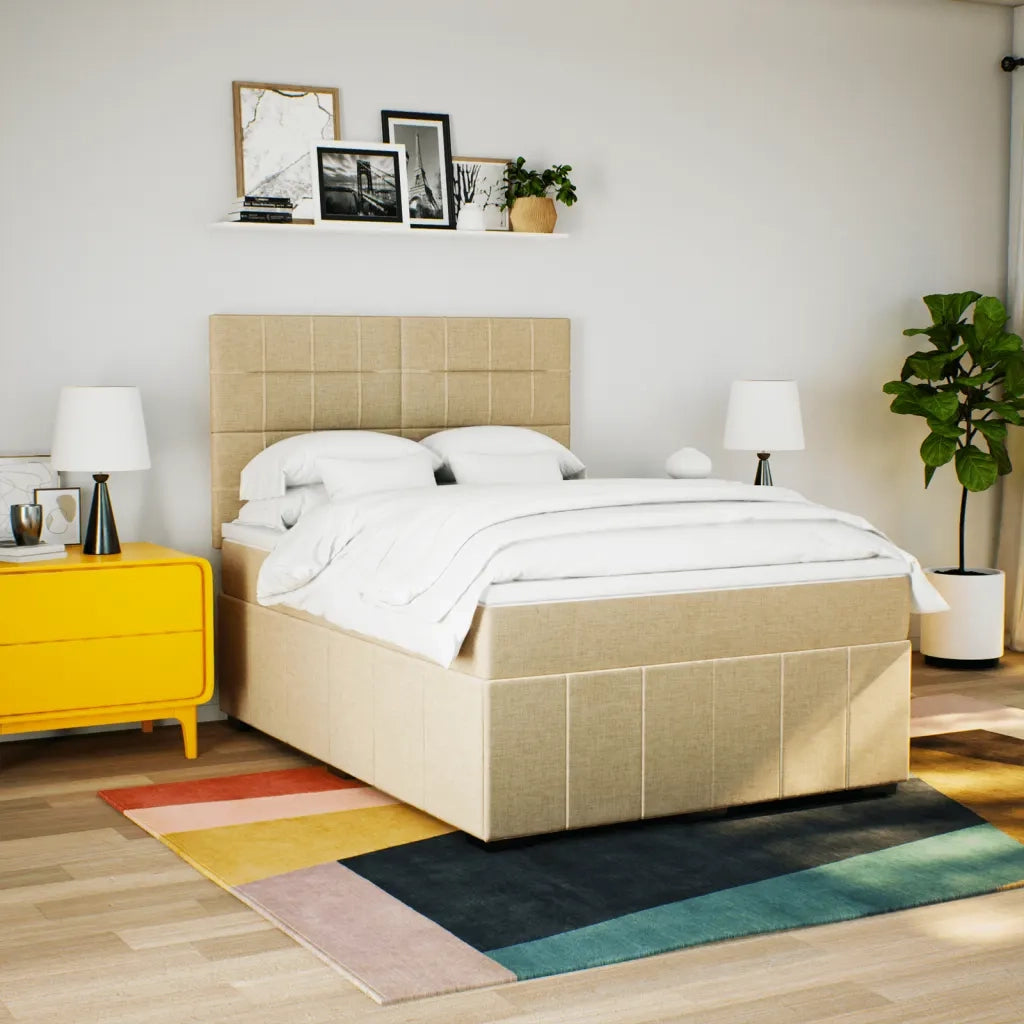 vidaXL Giroletto a Molle con Materasso Crema 140x200 cm in Tessuto
