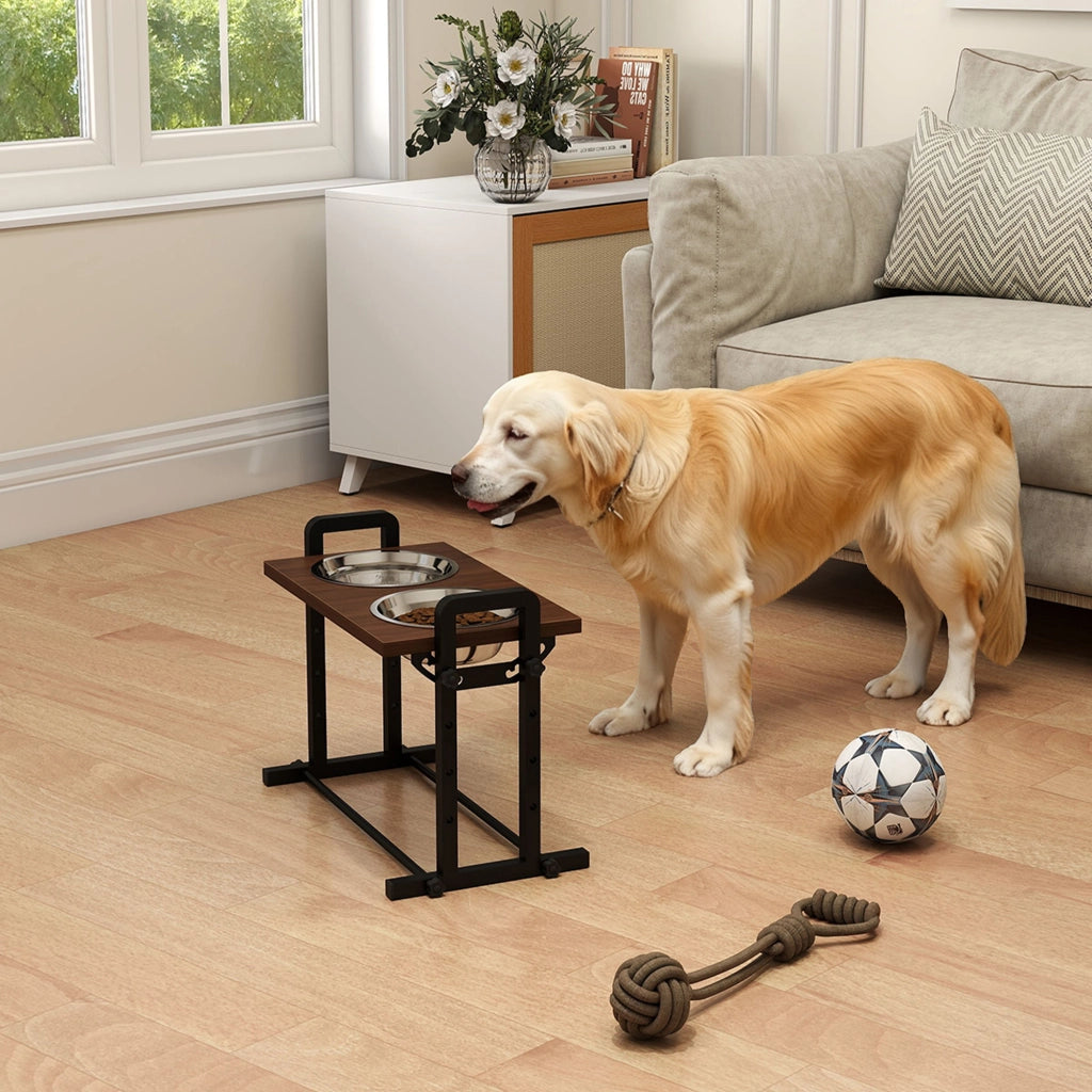 Ciotola per Cane Regolabile in Altezza ¨C Zephmum ¨C 2x1.2L Acciaio Inox Marrone