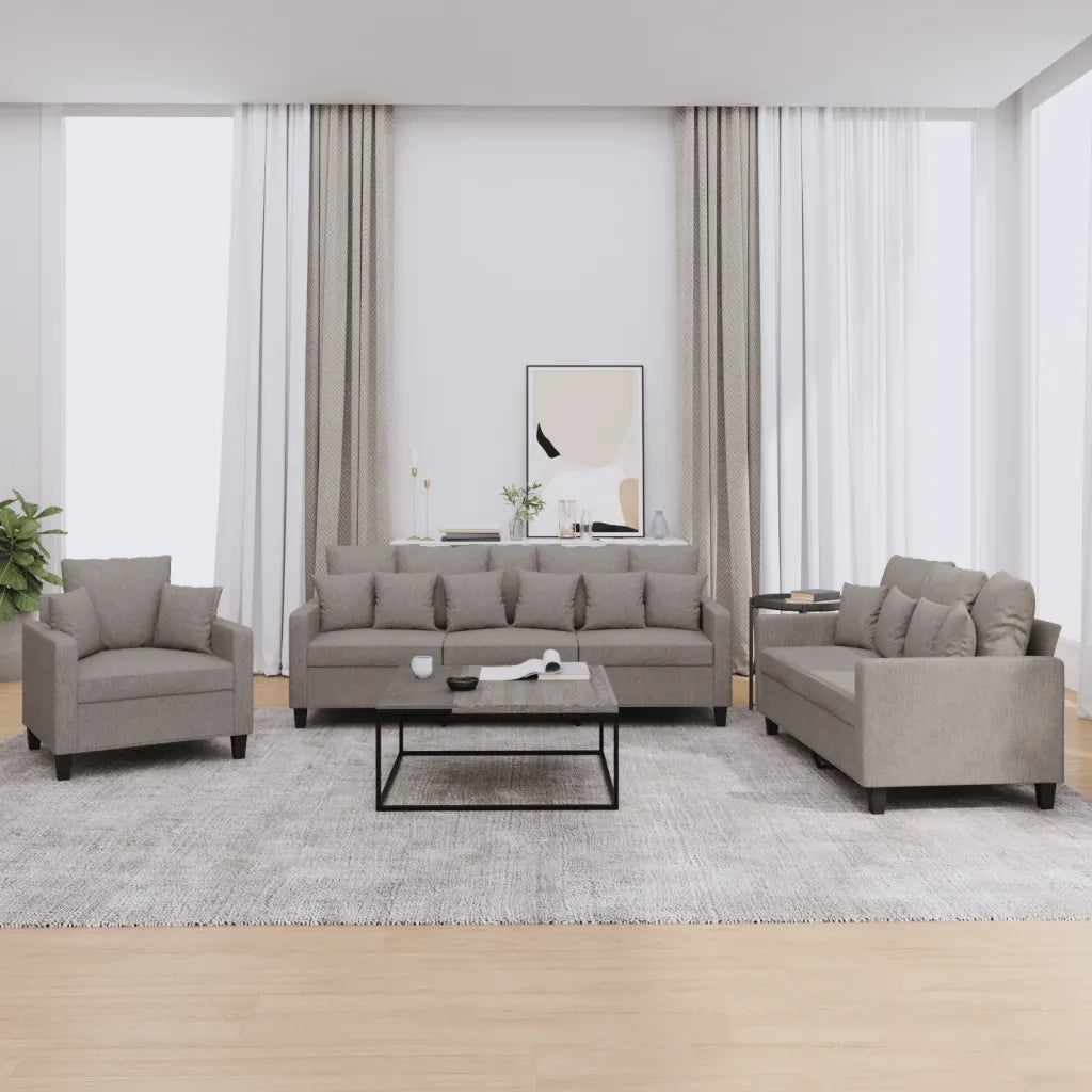 vidaXL Set Divani 3 pz con Cuscini Tortora in Tessuto