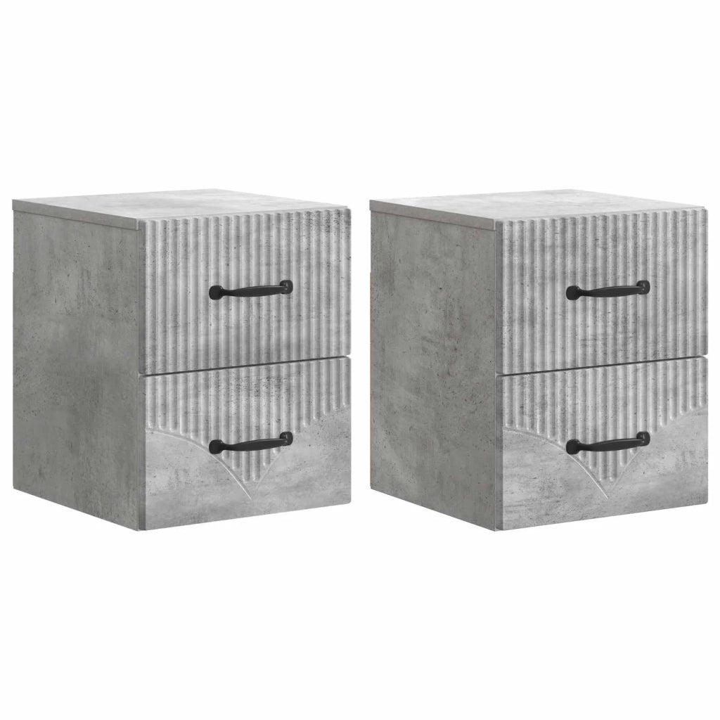 Set di 2 Comodini | Armadio da Notte | Mobiletto da notte a muro con cassetto Grigio Cemento