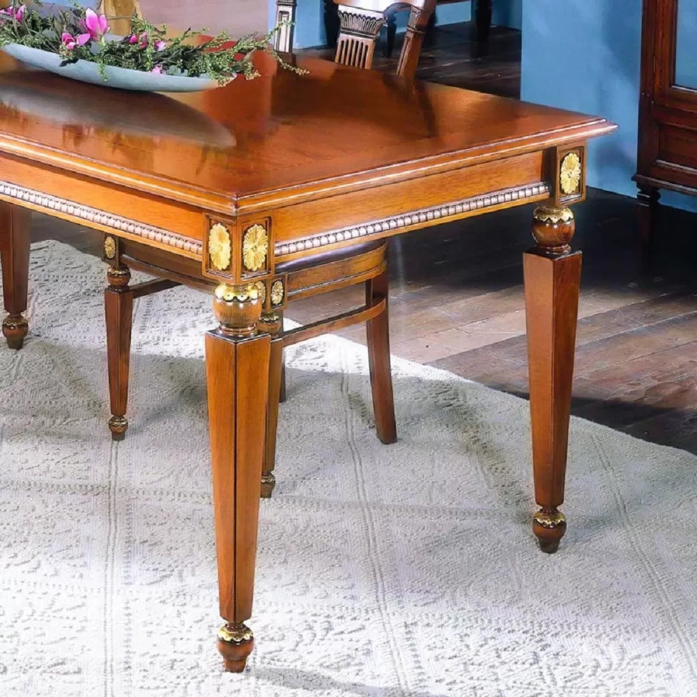 Tavolo fisso classico in legno finitura elite' e foglia oro l.170 p.90 h.79 - Mobili 2G
