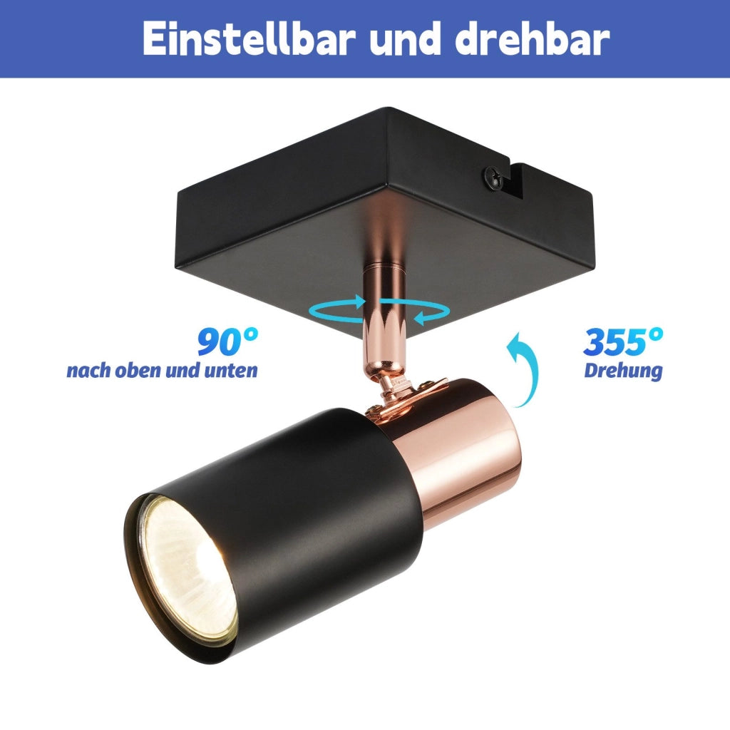 ZMH Faretto da soffitto Faretto da soffitto 1 lampadina GU10 nera orientabile 355°