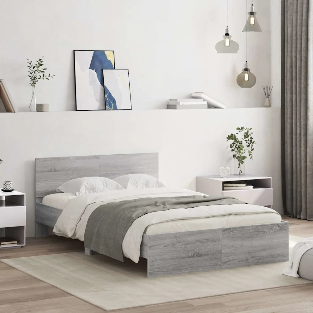 Giroletto con Testiera e LED Grigio Sonoma 140x200 cm
