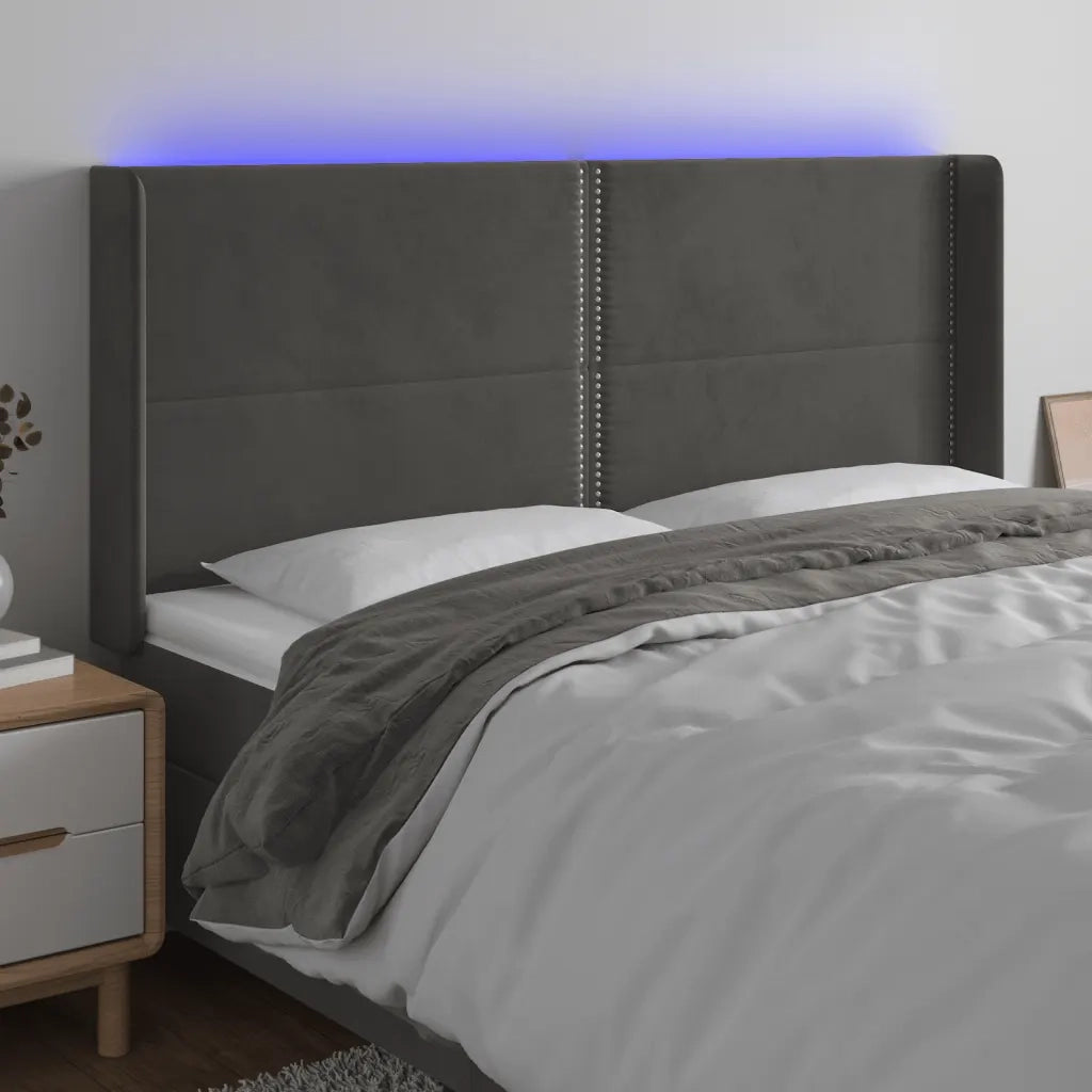 Testiera | Testata a LED Grigio Scuro 183x16x118/128cm inTessuto
