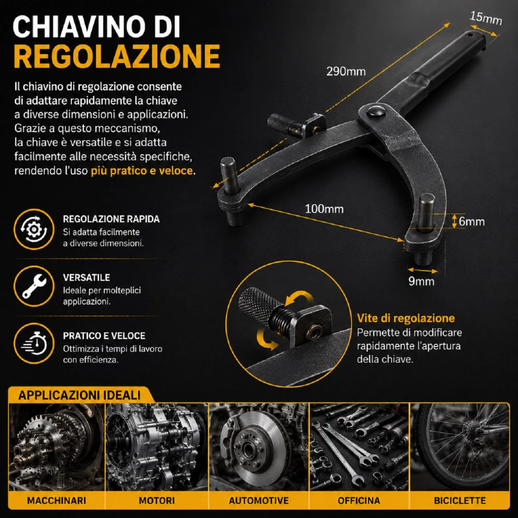 CHIAVE PINZA REGOLABILE BLOCCA VOLANO MOTO SCOOTER VARIATORE PULEGGIA CAMPANA