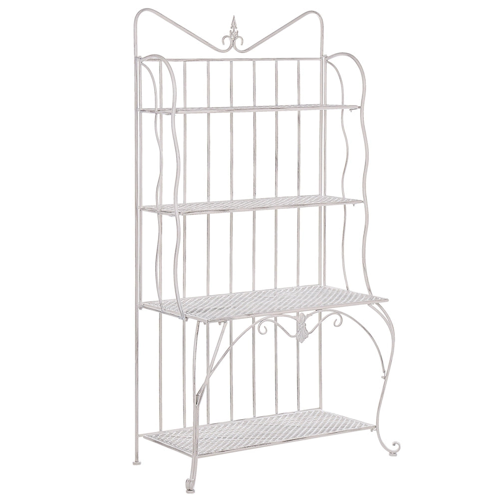 Scaffale per piante in metallo beige chiaro per esterni interni giardino retrò 4 ripiani portaoggetti da giardino autoportante