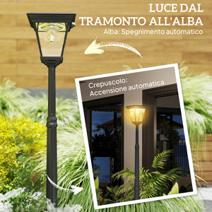 Lampione Solare da Giardino 26x24x220 cm Sensore PIR in Alluminio e Vetro Nero