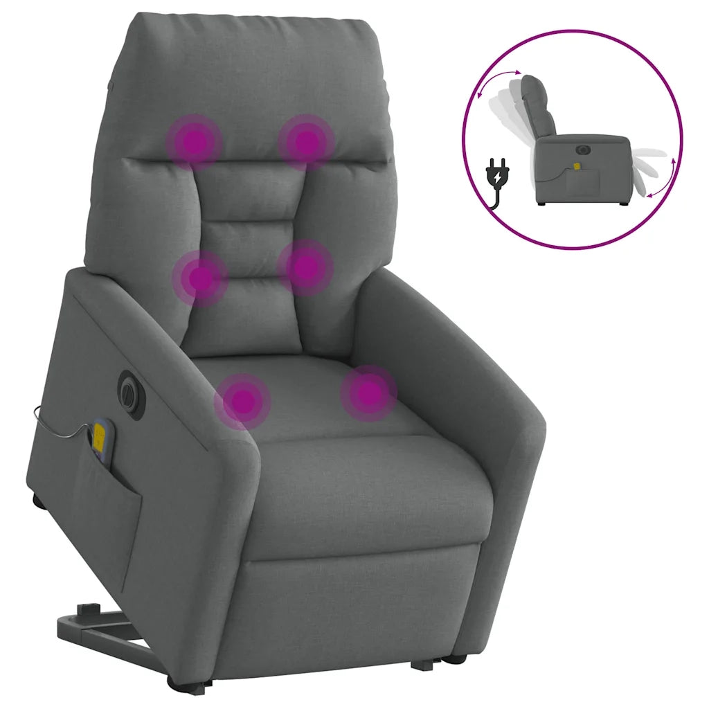 Poltrona Alzapersona Massaggi Elettrica Grigio Scuro Tessuto