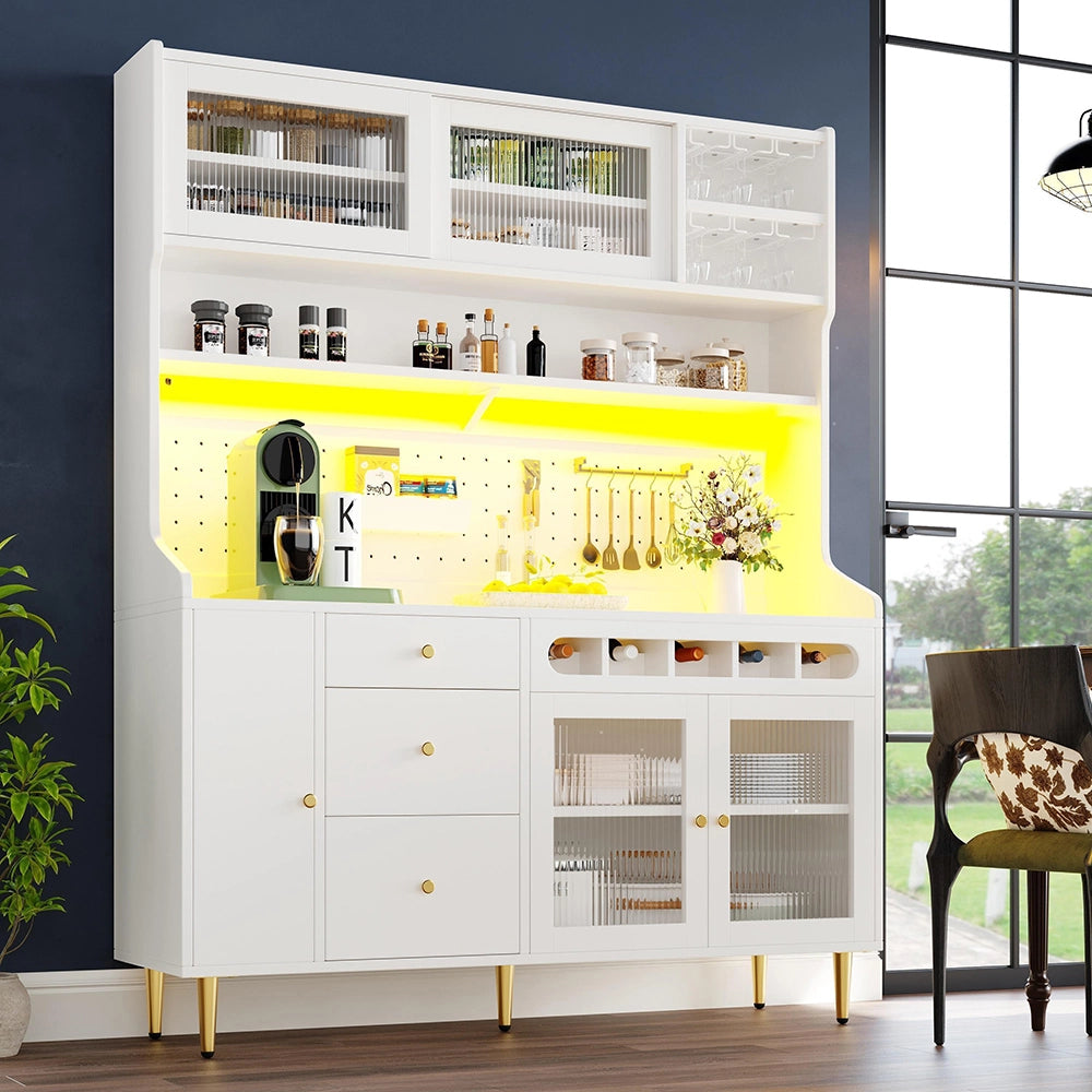 Armadio alto per soggiorno - Xylo - 145¡Á39¡Á171 cm - Bianco - Ripiani regolabili illuminazione LED
