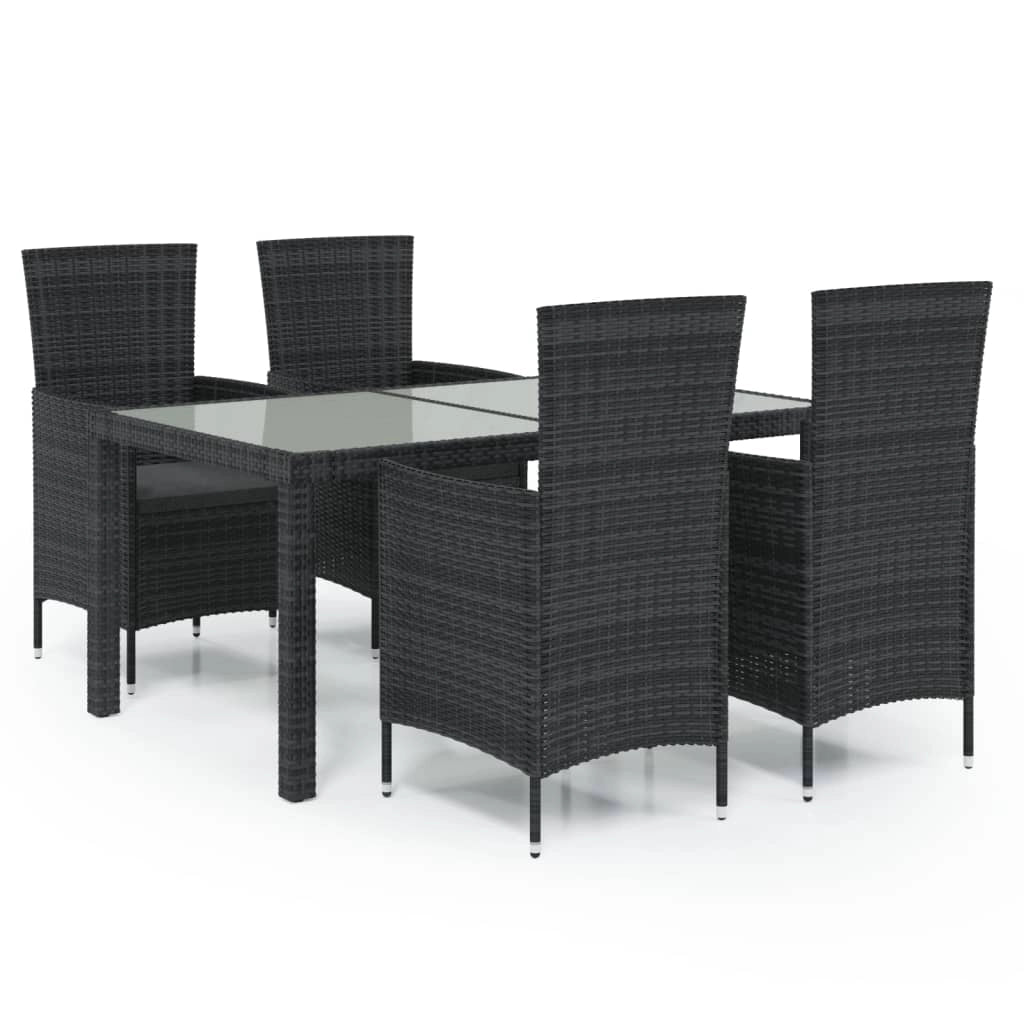 Salotto da esterno in 5 pezzi con cuscini in resina intrecciata nera 02_0014954